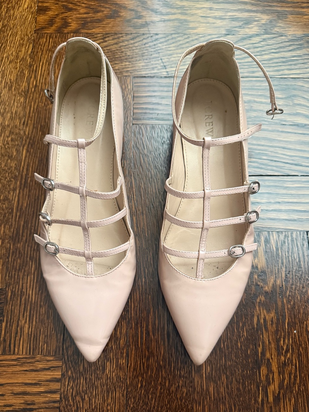 J. Crew Caged Pointed Flats in Glossy Pale Pink Nude